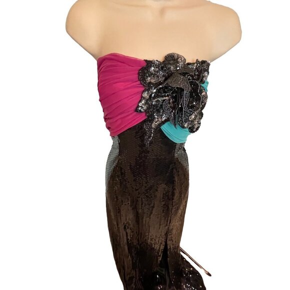 Mike Benet Formals Pink Blue Black Sequined Strapless Vintage Formal Dress Sz 10 - Picture 4 of 10
